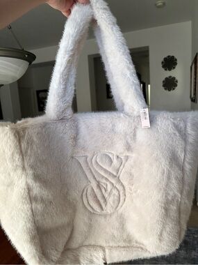 Victoria's Secret Cream Faux Fur Large Tote Bag